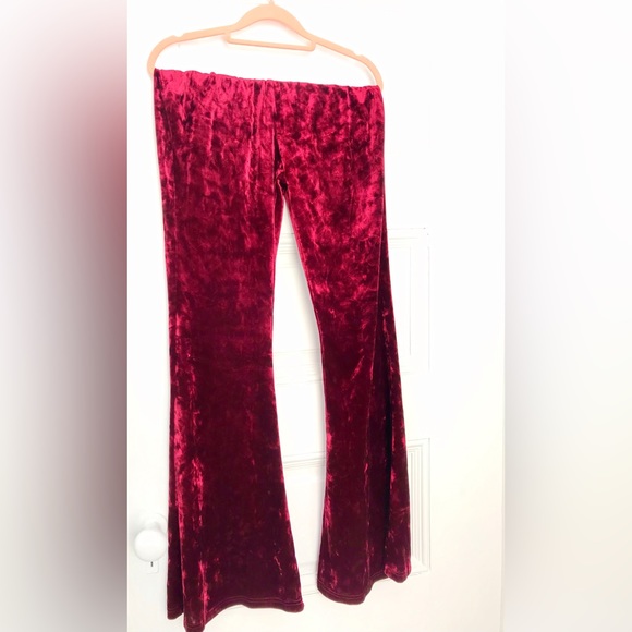 Crushed Velvet Magenta Pink Bell Bottoms Stretchy Pants Elastic Waist in Size XL - Picture 6 of 7